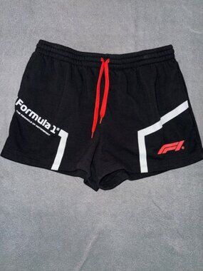 Formula 1 Women’s Black Athletic Shorts Size L Racing Logo Drawstring Waist